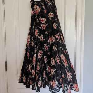 WHBM silk strapless floral midi a line dress